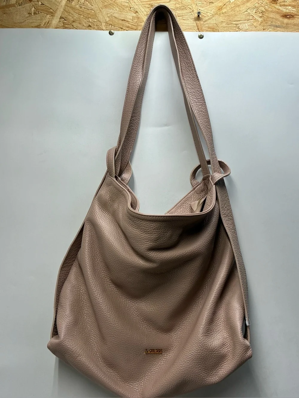 L Credi Backpack Pebbled Leather Convertible Shoulder Bag Daypack Italy Pink